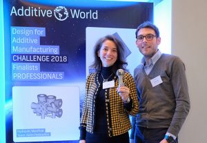 Winner in the professional category: Aidro Hydraulics (left to right: Valeria Tirelli, CEO & Gaetano Corrado, AM Specialist). Image courtesy of Additive Industries.