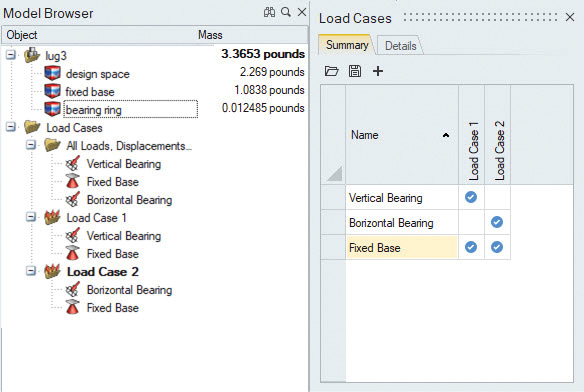 Fig. 7: Load case setup and mass summary.