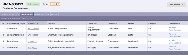 Arena software provides traceability across all revisions and the entire lifecycle of all products, which resolves questions of product history, audit and ownership. Arena's new Requirements Management capability lets users report on traceability and coverage while providing better visibility into requirements and test coverage. Image courtesy of Arena Solutions Inc.